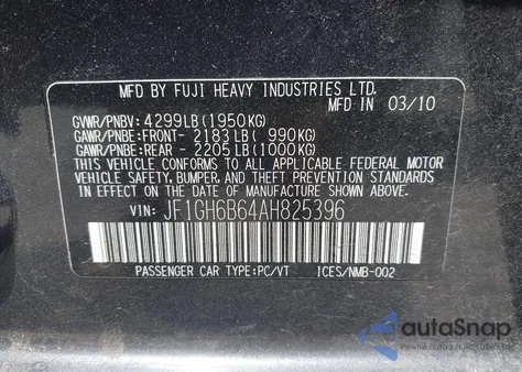 2010 Subaru Impreza 2.5I Premium from USA, damaged, VIN JF1GH6B64AH825396